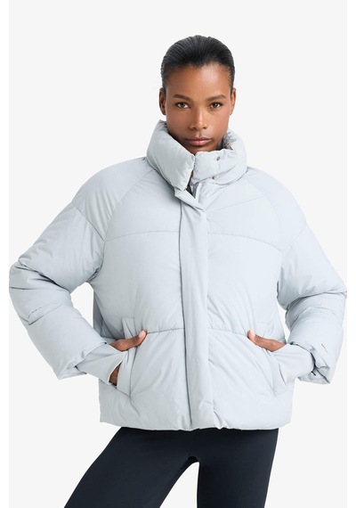 Defacto Su İtici Regular Fit Dik Yaka Reglan Kol Kışlık Şişme Mont A1550AX23AU Gri