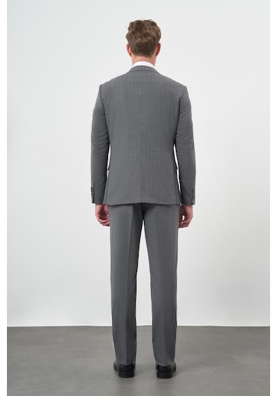 İmza Füme Çizgili Mono Yaka Astarlı 6 Drop Slim Fit Dar Kesim Takım Elbise 1001245102 Füme