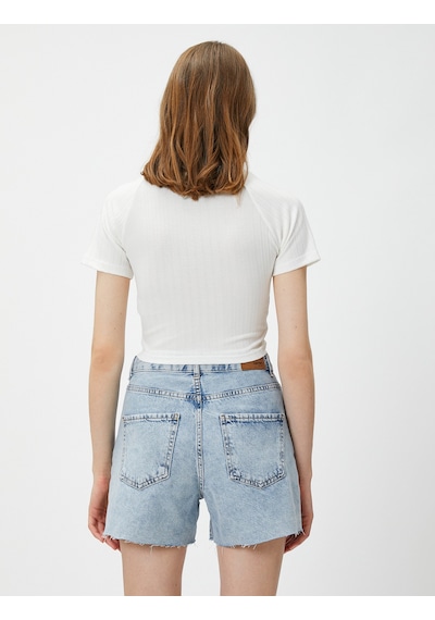 Koton Crop Tişört V Yaka Büzgü Detaylı Beyaz 3sak50074ek Beyaz