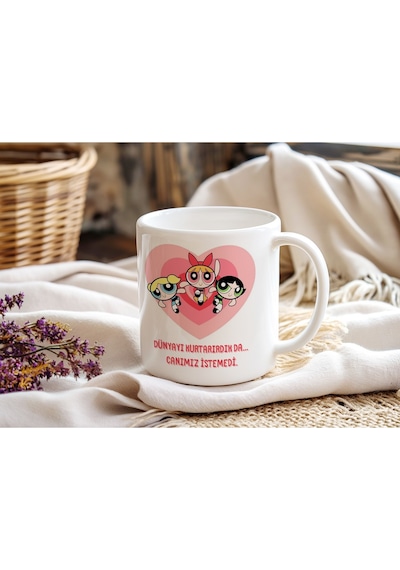 Powerpuff Girls Dünyayı Kurtarırdık Da Canımız İstemedi Yazılı Kupa Bardak - Dostluk Temalı Hediye Beyaz