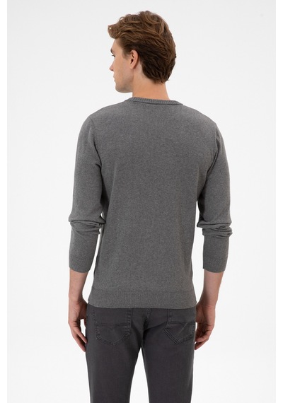 U.S. Polo Assn. Erkek Slim Fit Bisiklet Yaka Gri Melanj Basic Kazak 50313713-VR086