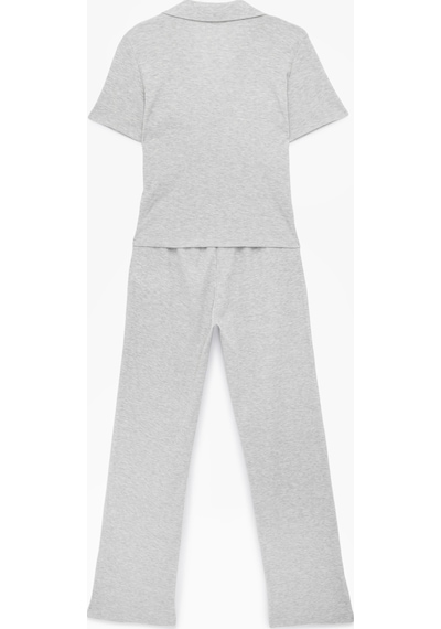 Koton Rahat Kalıp Gömlek Yaka Kedi İşleme Detaylı Kısa Kollu Fitilli Pijama Takımı Gri Melanj 6slk40089mk Koton Rahat Kalıp Gömlek Yaka Kedi İşleme Detaylı Kısa Kollu Fitilli Pijama Takımı Gri Melanj 6slk40089mk