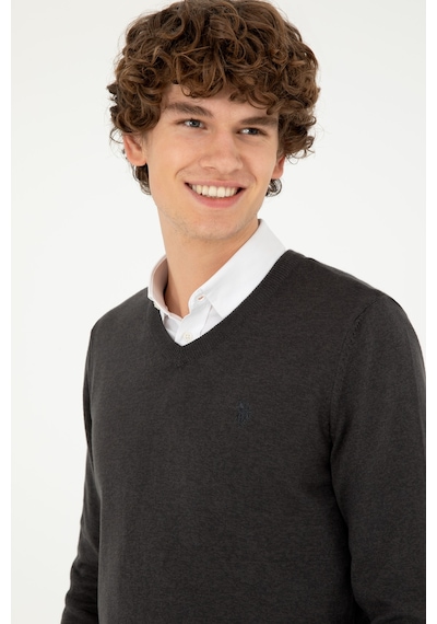 U.S. Polo Assn. Erkek Slim Fit V Yaka Antrasit Melanj Basic Kazak 50293512-VR081 U.S. Polo Assn. Erkek Slim Fit V Yaka Antrasit Melanj Basic Kazak 50293512-VR081