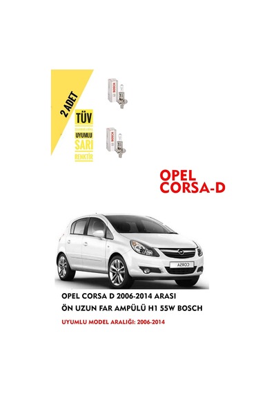 Opel Corsa D 2006-2014 Arası Ön Uzun Far Ampülü 2 Adet Sarı Renk