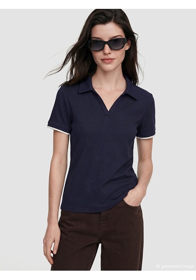 Lcw Comfort Lacivert Polo Yaka Kadın Tişört