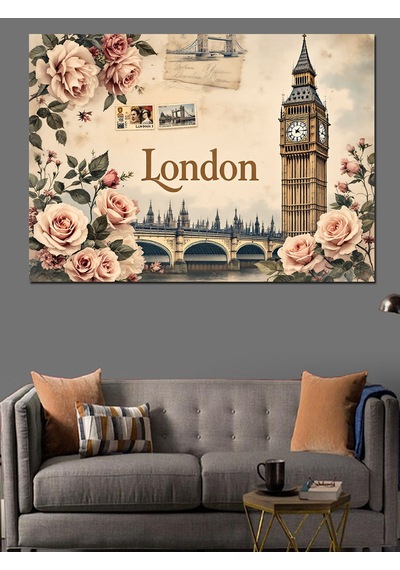 Güller Ve Londra Big Ben Dekoratif Kanvas - Mdf Ahşap Tablo