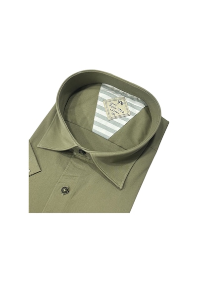 Eren Style Linen Keten Klasik %100 Cotton Kısa Kollu Terletmeyen Gömlek Zeytin Yeşili