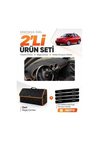Seat Cordoba 2001-2008 Uyumlu Torpido Örtüsü + Deri Bagaj Çantası + Sticker - Siyah Kahverengi