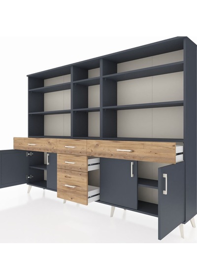 Arges Dolap 11 Raflı 5 Çekmeceli 4 Kapaklı 220x30x163 Antrasit-antrasit/çam Antrasıt/atlas Çam - Antrasıt