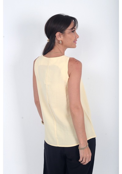 By Saygı Kadın V Yaka Pervazlı İtalyan Cotton Lyocell Bluz Sarı By Saygı Kadın V Yaka Pervazlı İtalyan Cotton Lyocell Bluz Sarı