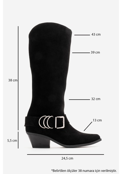 Luvishoes Helıos Siyah Süet Hakiki Deri Tokalı Kadın Western Çizme Siyah Süet