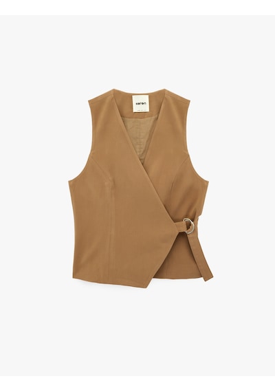 Koton Slim Fit Ayarlanabilir Kapama Detaylı Kruvaze Yelek Kahverengi 6sak20173ew Kahve