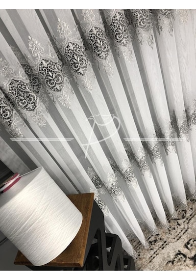 Tül Perde Taç Marka 3 Hiza Hades Desen Aplik Işleme 3 Renk Seçe Çok Renkli