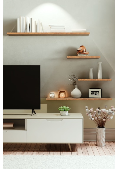 Yankı-BYEG 4lü 100 cm 80 cm 30 cm Safir Meşe Mdf Duvar Rafı Tv Ünitesi