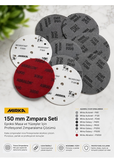 Zımpara Seti- 8 Adet Mırka Marka Zımparadan Oluşan Set