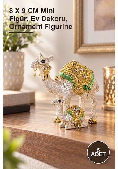 5 Adet Yavrulu Deve Dekoratif Biblo 8 X 9 Cm Mini Figür, Ev Dekoru, Ornament Figurine