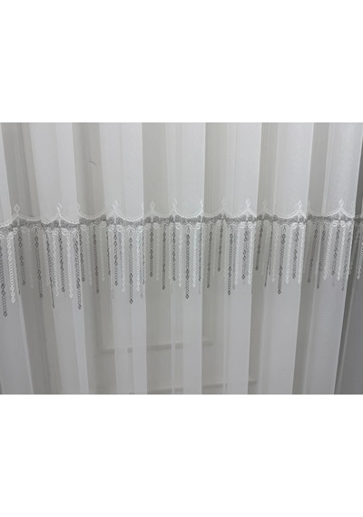 Nivemeshome 2571 V -105 Reina Gümüş 1/2,5 Pileli Bambu Tül Perde Gümüş