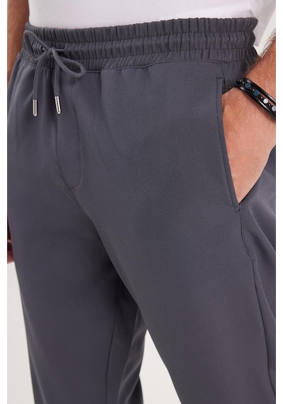 Tudors Erkek Regular Fit Beli Lastikli Bağcıklı Jogger Koyu Gri Pantolon Rahat Kesim Yan Cepli-36901 Koyu Gri