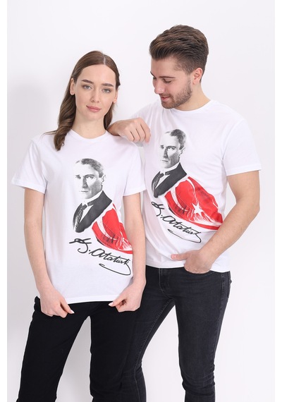 Toontoy Unisex Atatürk Baskılı Tişört 23093 Beyaz