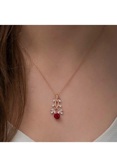 ​Gümüş Kırmızı Gül Kolye (510927603)