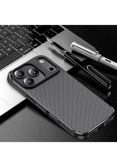 Apple Uyumlu iPhone 17 Pro Kılıf Kamera Korumalı Darbe Emici Karbon Fiber Desenli Kapak