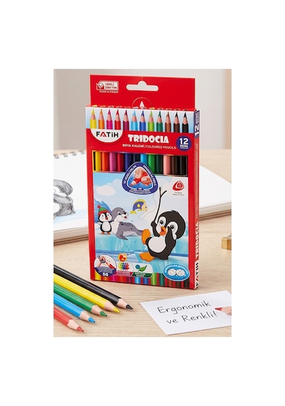 12 Li Kuru Boya Kalemi Karton Kutu 1 Paket Fatih Tridocia 12 Renk Kuruboya Tam Boy Canlı Renkli Boya Kalem Okul Öğrenci Çok Renkli