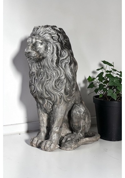 Dekoratif 53cm Gri Eskitme Aslan Heykeli Ev Balkon Bahçe Dekorasyon Obje Biblo Heykel Diğer