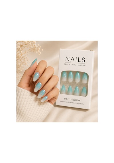 Zelüx - Turkuaz Mavi Tonlu - 24 Adet Yapıştırma Tırnak Sanatı Seti Nail Art