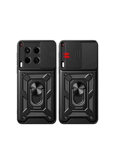 Tecno Camon 30 Kılıf Sürgülü Kamera Koruyucu Manyetik Standlı Tank Koruma Pazarplus Siyah