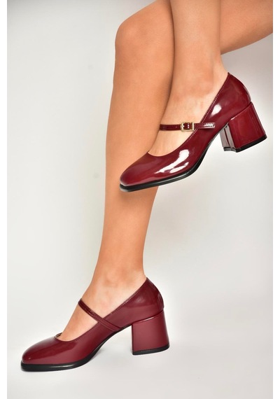 Fox Shoes U518422008 Bordo Rugan Kalın Topuklu Kadın Ayakkabı Bordo