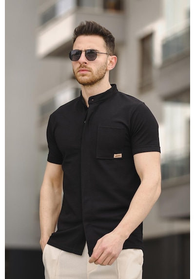 Oksit Erkek Slim Fit Kısa Kol Hakim Yaka Erkek Gömlek 001