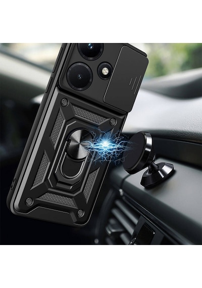 Rba Aksesuar İnfinix Hot 30i Kılıf Magnetik Standlı Kamera Korumalı Rba Sürgülü Vega Kapak - Siyah Siyah