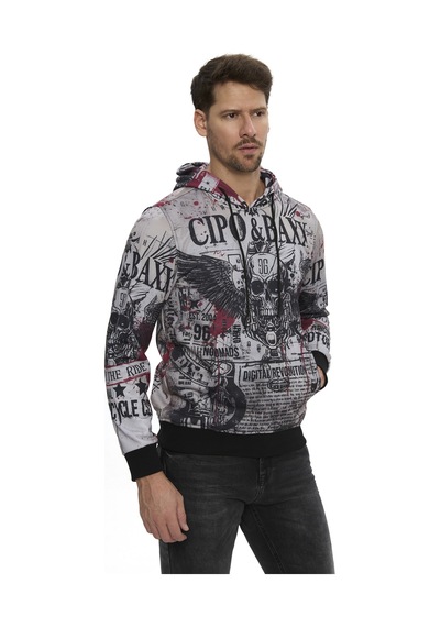 Cipo & Baxx Erkek Kapüşonlu Baskılı Regular Fit Sweatshirt Cl614 Grey