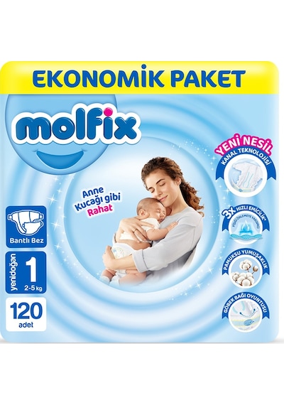 Molfix Bebek Bezi 1 Beden Yenidoğan Ekonomik Paket 120 Adet 3'lü