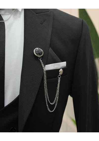 Beystil Sivri Yaka Siyah Takım Elbise Petek04 - Slim Fit Siyah