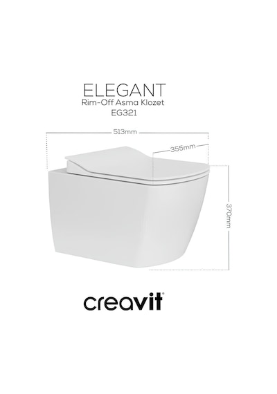 Creavit Elegant Beyaz Kanalsız Asma Klozet Eg321, Duroplast Yavaş Kapak, Terra Gömme Rezervuar Set Diğer