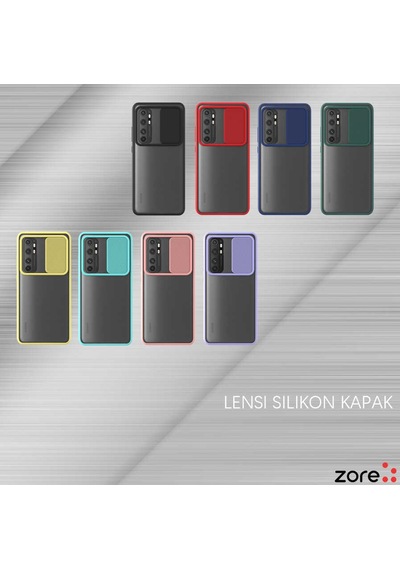 Ekılıf - Xiaomi Mi Note 10 Lite Uyumlu Kılıf Slayt Sürgülü Arkası Buzlu Lensi Kapak - Turkuaz