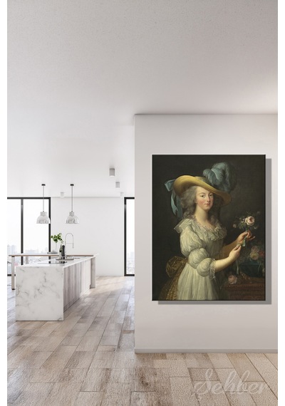 Dikey Kanvas Tablo Tekli Ev Kafe Ofis Elisabeth Vigee Le Brun Marie Antoinette'in Gül İle Portresi 2812