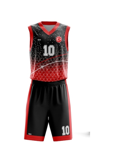 Basketbol Forması Kırmızı & Siyah Model B2402 - Kişiye Özel İsim Ve Numara Yazılabilir Dijital Baskı Kırmızı