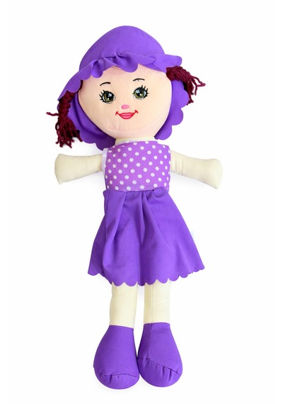 Kız Oyuncak Bebek Elbiseli Oyuncak Bez Bebek 50 Cm Bez Bebek Özel Yapım Premium Mor Bebek 001