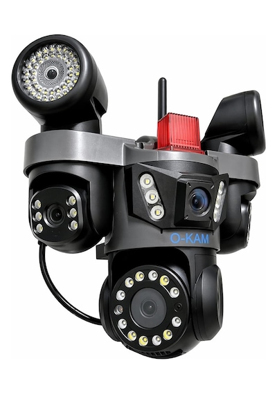 Okam Ok-231 4 Lens Wifi Güvenlik Kamerası Led Flaş + Çift Projektörlü Gece Görüş Akıllı Takip 12v Adaptör li