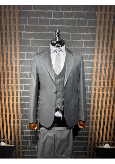Dupont Classics Dupont Erkek Slim Fit 6 Drop Filafil Viskon Sivri Yaka Çift Yırtmaç Yelekli Takım Elbise Gri Dupont Classics Dupont Erkek Slim Fit 6 Drop Filafil Viskon Sivri Yaka Çift Yırtmaç Yelekli Takım Elbise Gri