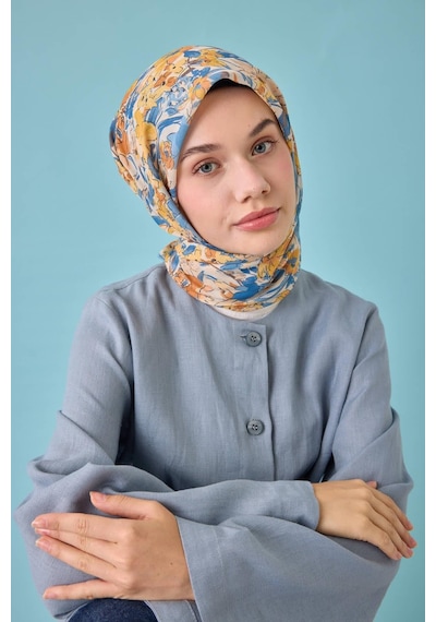 Silk Home Soft Eşarp 73088-28 Krem, Turuncu, İndigo, Sarı, Bebe Mavi