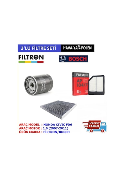 Honda Civic 1.6 Fd6 Bosch  Filtre Bakım Seti (2006-2012) (454537792)