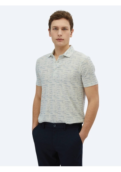 Kip Taş Baskılı Polo Yaka Pamuk Karışımlı T-shirt Taş