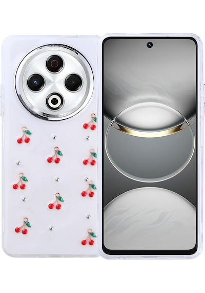Teleplus Tecno Spark 30 Kılıf Kutup Simli Glitter Kiraz Desenli Kapak