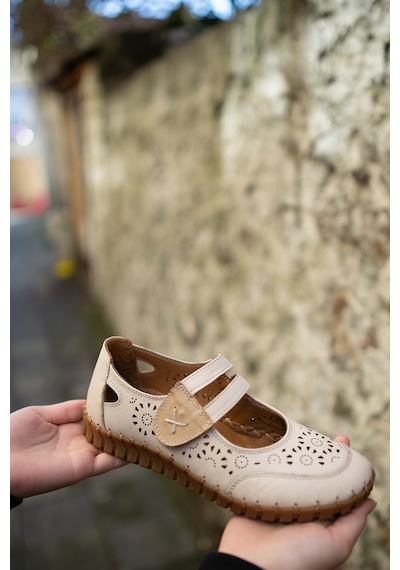 Venüs 2010728 Eren Shoes%bag Hakiki Deri Çift Bantlı Cırtlı Saraç Bej