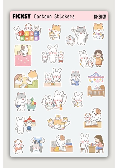 Kawaii Stili Sevimli Anne Bebek Çocuk Hayatı Sticker Seti - 47 Adet Etiket Çıkartma Diğer