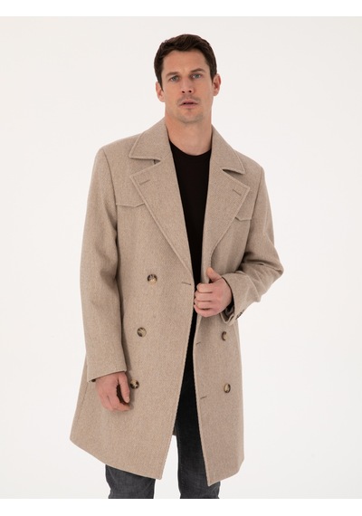 Cacharel Bej Regular Fit Yün Karışımlı Kaban Kaşe