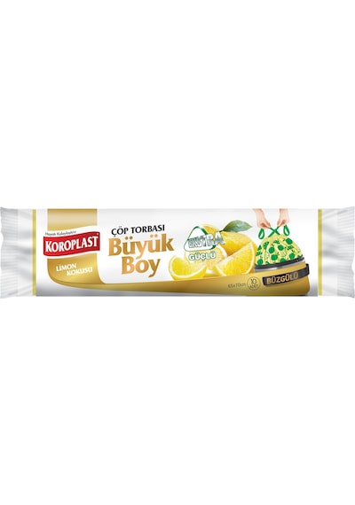 Koroplast Güçlü Büzgülü Çöp Torbası Limon Kokulu Büyük Boy 10'lu